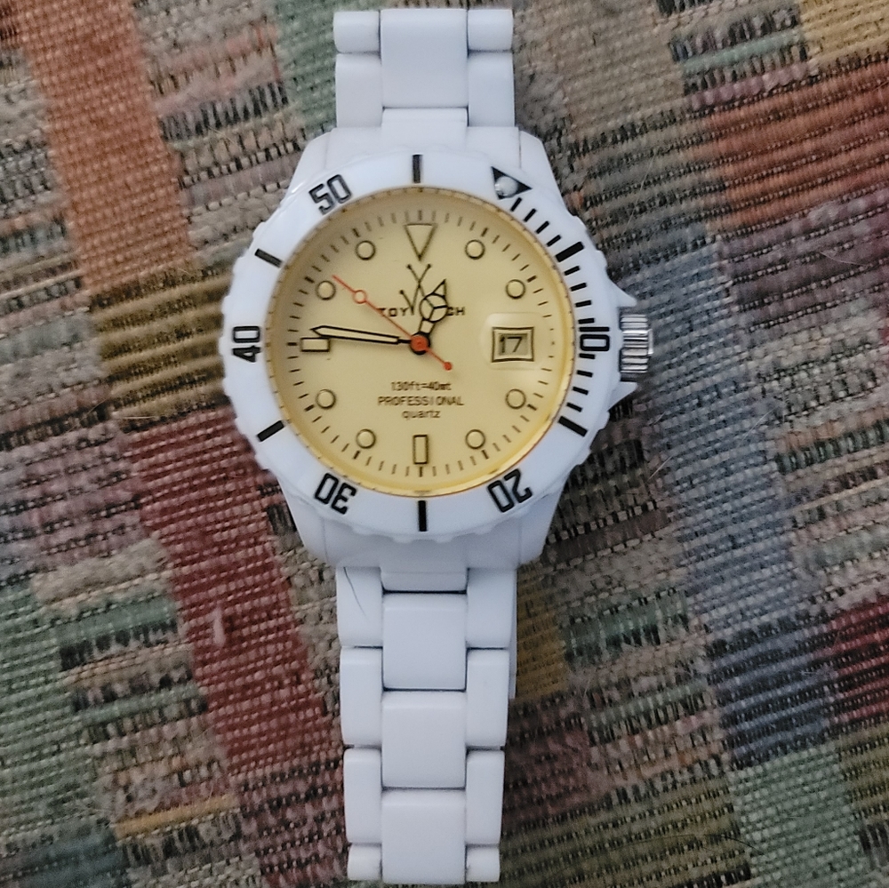 White Toy Watch with Yellow Face